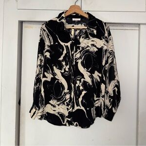 Blush Black & Cream Marble-Print Buttoned Blouse